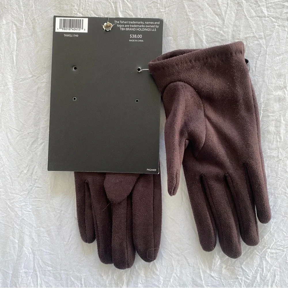 Tahari Chocolate Brown Faux Suede Women’s Gloves OS